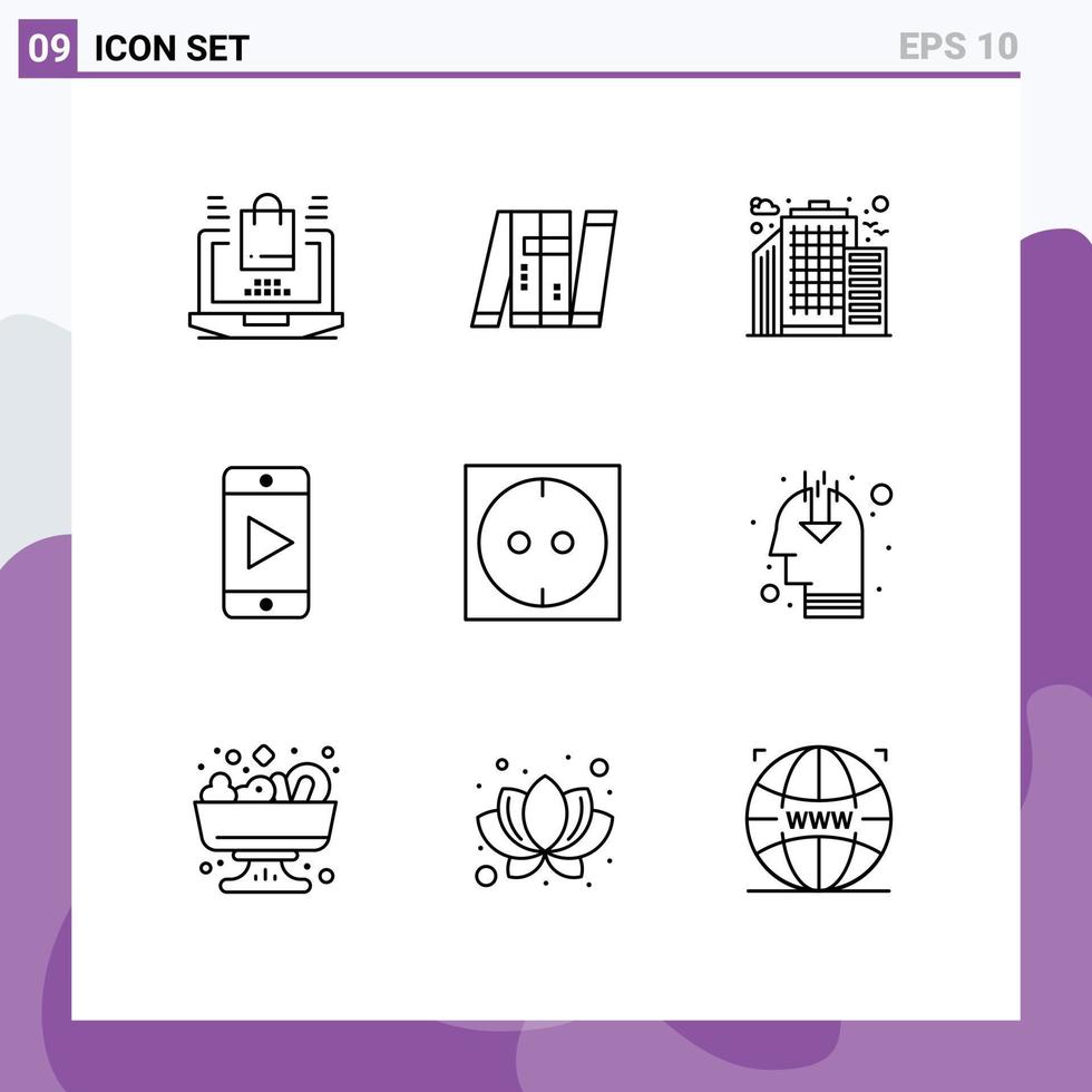 Universal Icon Symbols Group of 9 Modern Outlines of idea electric military video mobile Editable Vector Design Elements