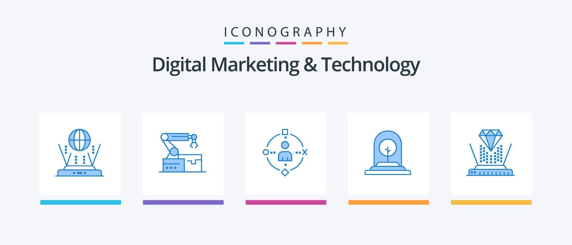 Digital Marketing And Technology Blue 5 Icon Pack Including hologram. tree. ambient. business. growth. Creative Icons Design vector