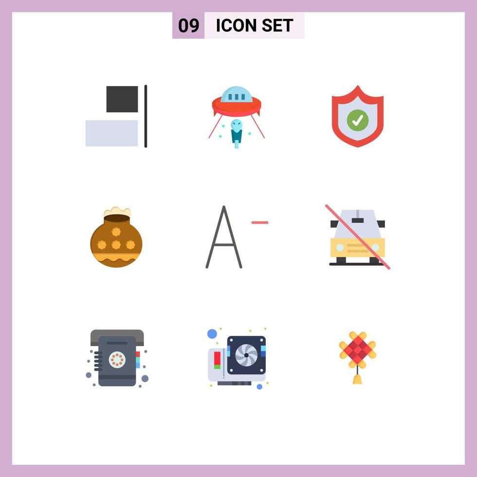 Set of 9 Commercial Flat Colors pack for font festival protection pongal sand Editable Vector Design Elements