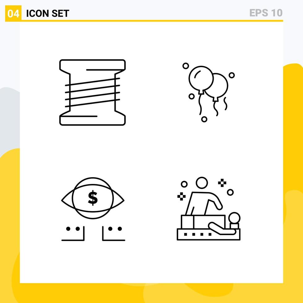 Universal Icon Symbols Group of 4 Modern Filledline Flat Colors of bobbin massage balloons dollar spa Editable Vector Design Elements