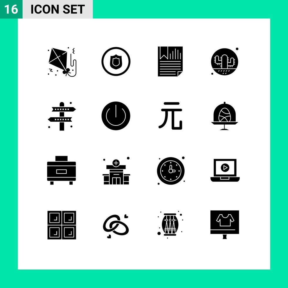 Universal Icon Symbols Group of 16 Modern Solid Glyphs of cacti nature bookmark desert report Editable Vector Design Elements