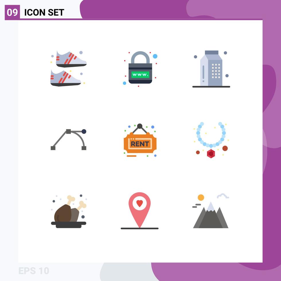 Modern Set of 9 Flat Colors Pictograph of estate path web anchor meal Editable Vector Design Elements