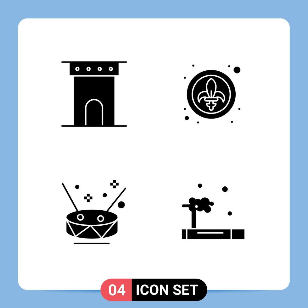 Pictogram Set of 4 Simple Solid Glyphs of arch drum historic festival music Editable Vector Design Elements