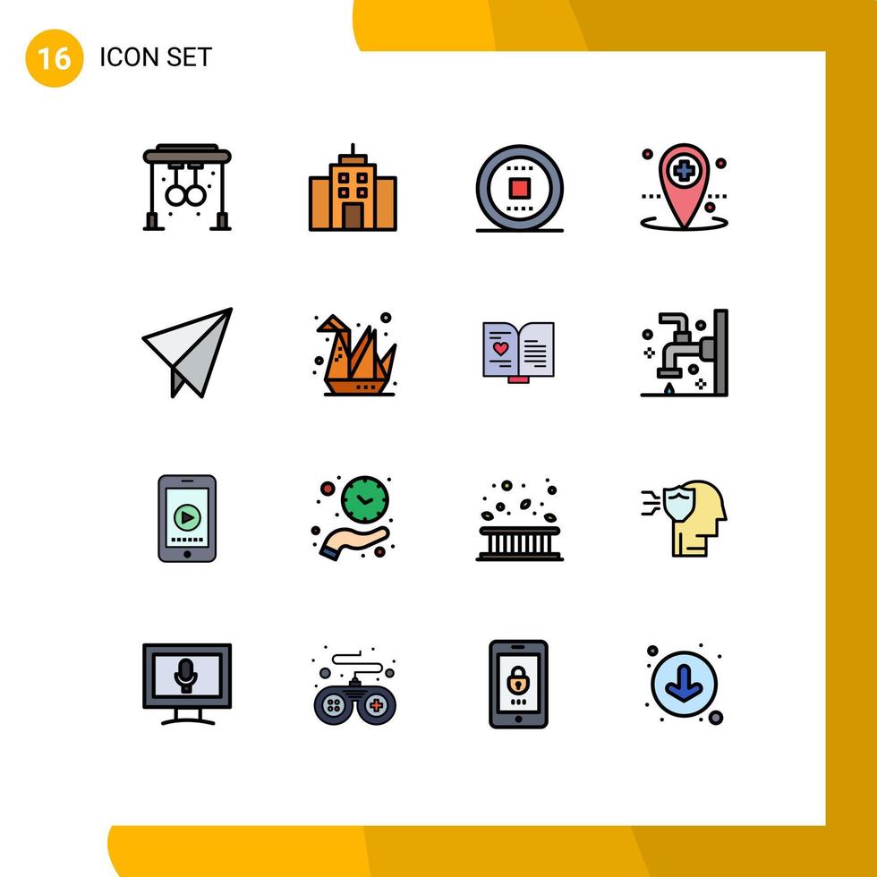 Universal Icon Symbols Group of 16 Modern Flat Color Filled Lines of plane medical control local healthcare Editable Creative Vector Design Elements