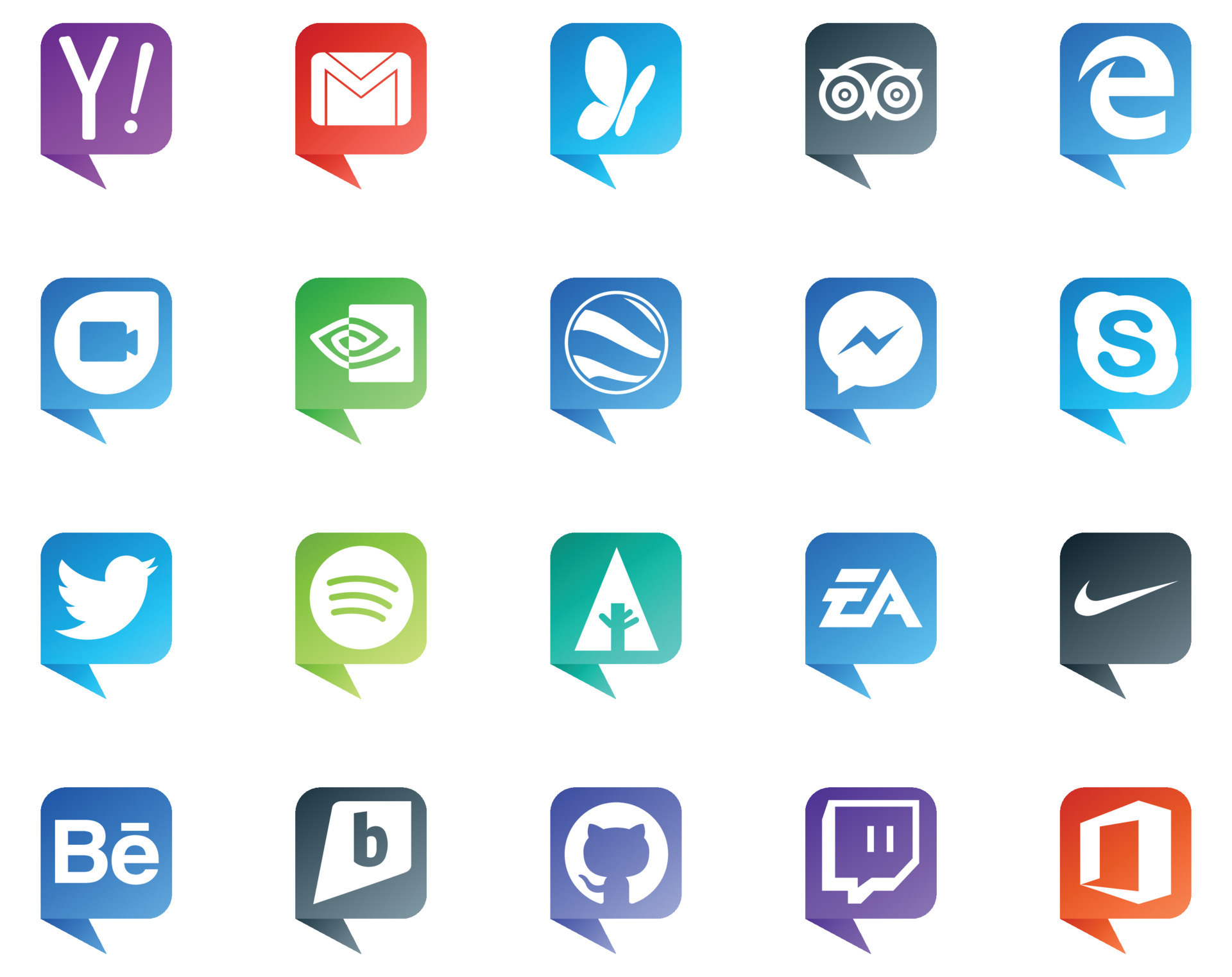20 Social Media Speech Bubble Style Logo like foursquare wordpress twitter pinterest google play 17691001 Vector Art at Vecteezy