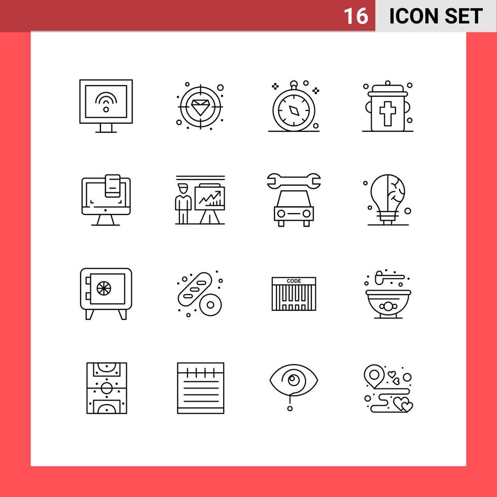 16 User Interface Outline Pack of modern Signs and Symbols of computer halloween compass eye blood Editable Vector Design Elements