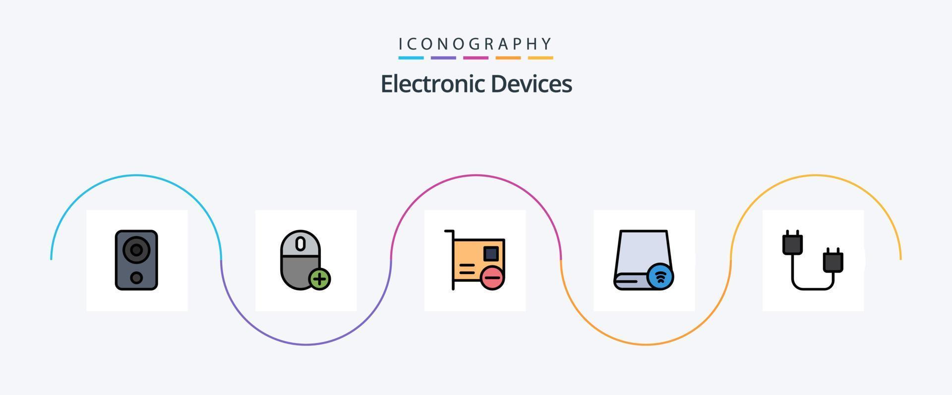 Devices Line Filled Flat 5 Icon Pack Including drive. computers. gadget. pci. devices vector