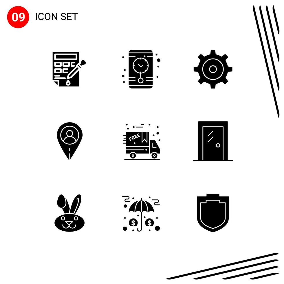 9 Thematic Vector Solid Glyphs and Editable Symbols of house door setting delivery black friday Editable Vector Design Elements