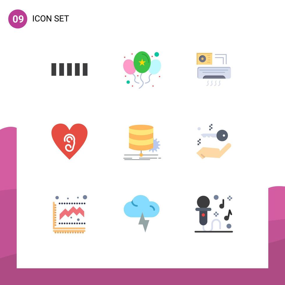 9 Universal Flat Color Signs Symbols of diagram chart aircondition algorithm heart Editable Vector Design Elements