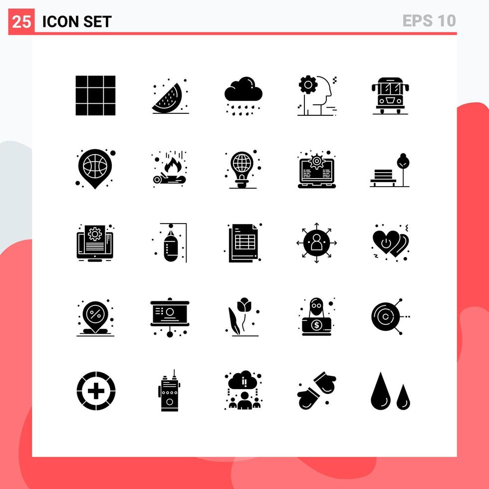 Modern Set of 25 Solid Glyphs Pictograph of basketball truck weather transport car Editable Vector Design Elements