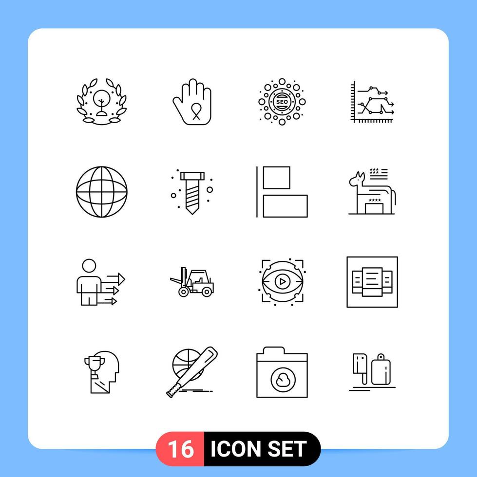 Universal Icon Symbols Group of 16 Modern Outlines of trends diagram marketing chart analytics Editable Vector Design Elements
