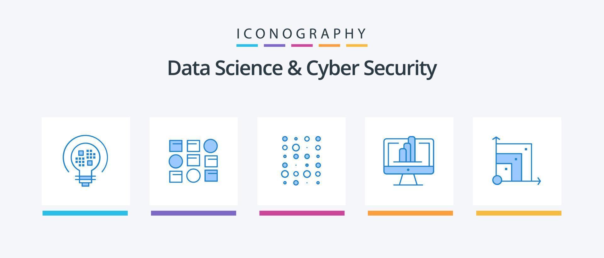 Data Science And Cyber Security Blue 5 Icon Pack Including system. graph. unstructure. shart. computer. Creative Icons Design vector