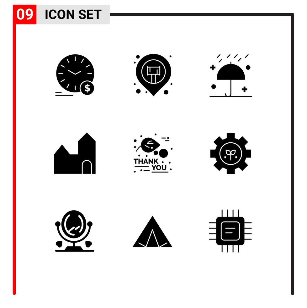 9 Solid Glyph concept for Websites Mobile and Apps industry factory chimney map pin factory umbrella Editable Vector Design Elements