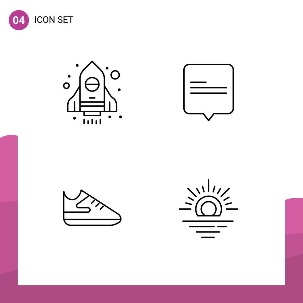 Group of 4 Filledline Flat Colors Signs and Symbols for rocket sun chat exercise weather Editable Vector Design Elements