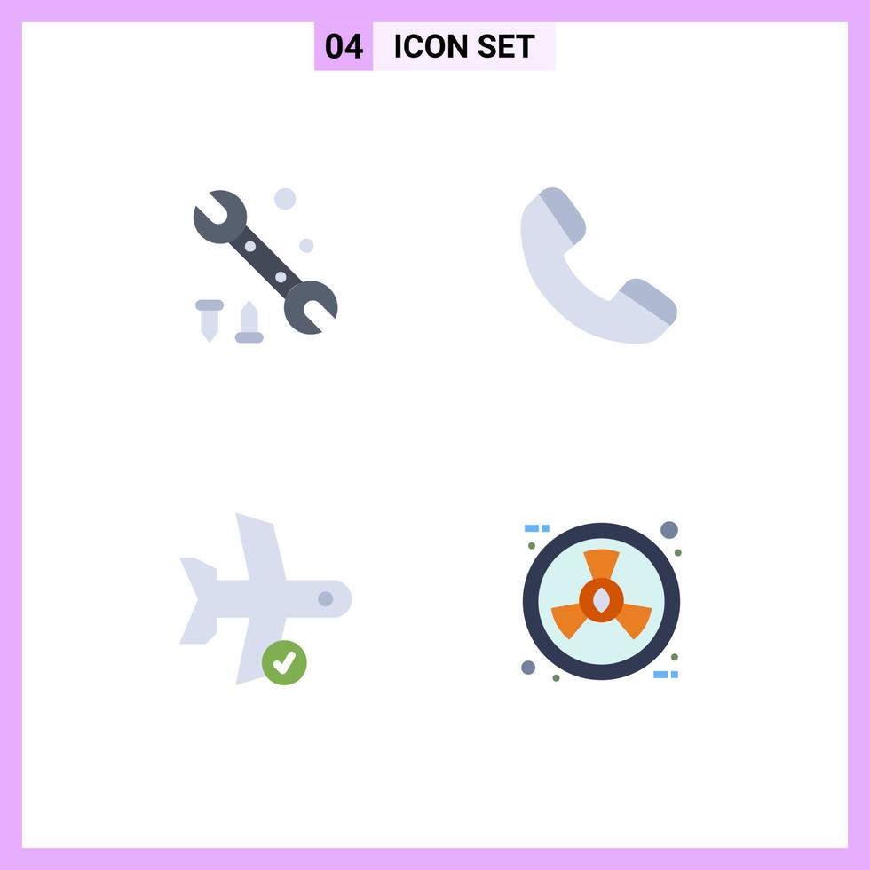 Set of 4 Commercial Flat Icons pack for wrench transport call check eco Editable Vector Design Elements