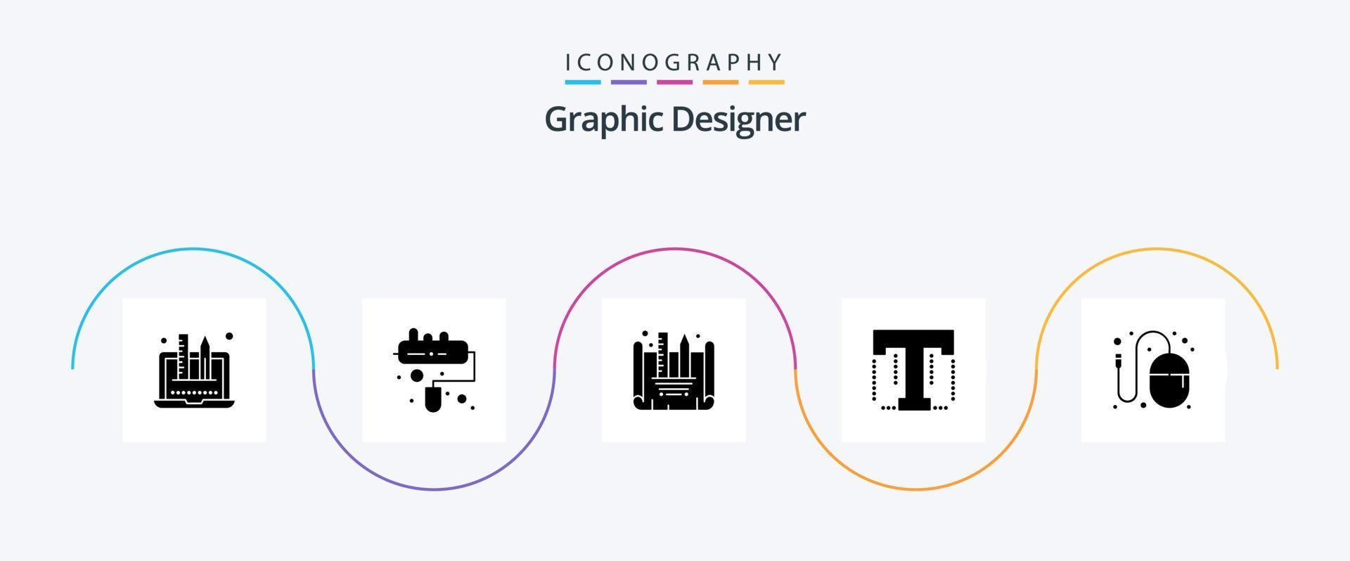 Graphic Designer Glyph 5 Icon Pack Including idea. designer. creating blueprint. design. tool vector