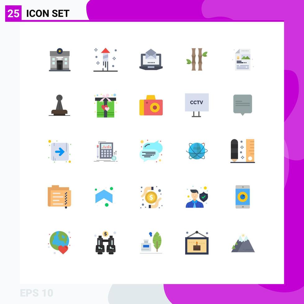 Mobile Interface Flat Color Set of 25 Pictograms of process natural laptop leaves forest Editable Vector Design Elements