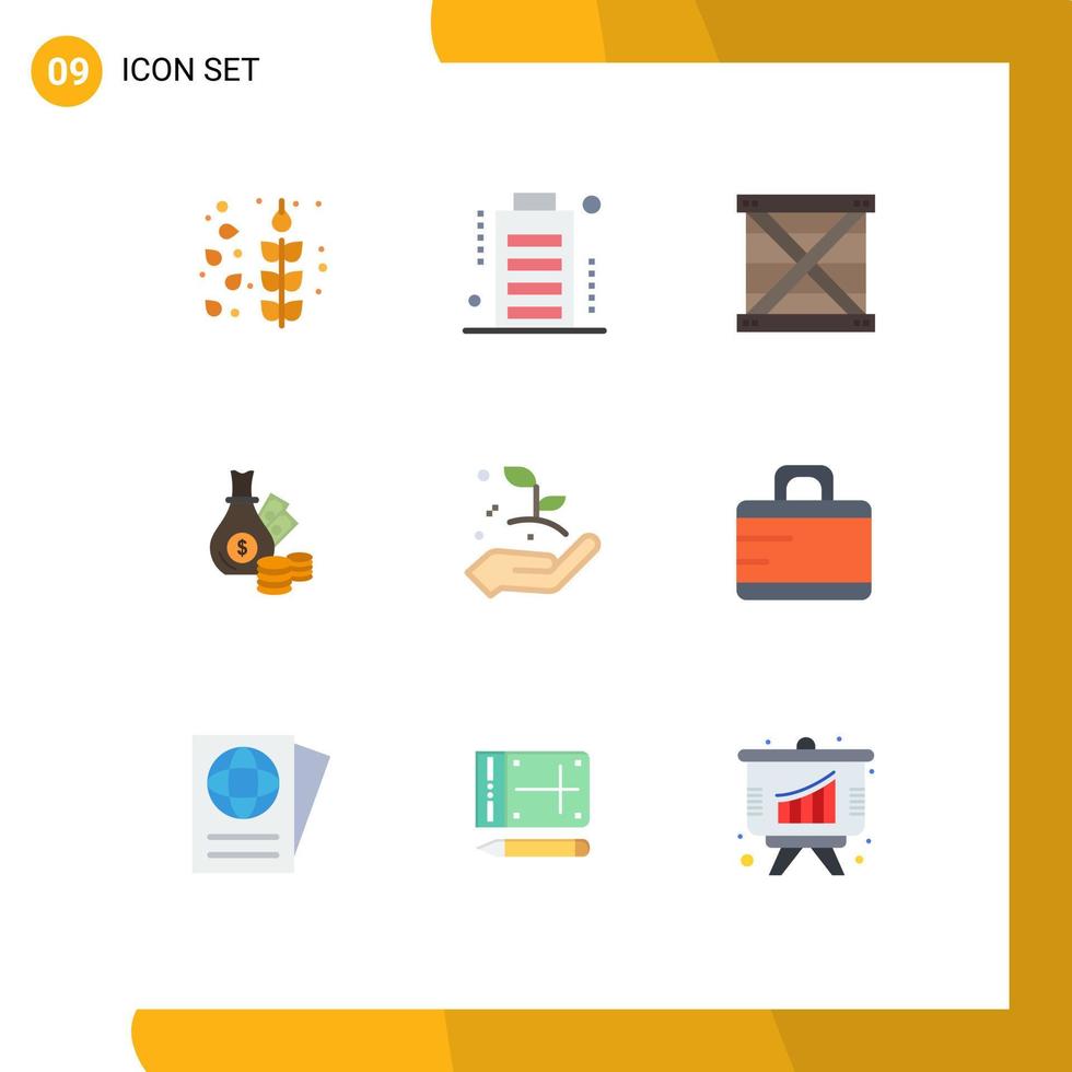 Set of 9 Commercial Flat Colors pack for gold business box bank programing Editable Vector Design Elements