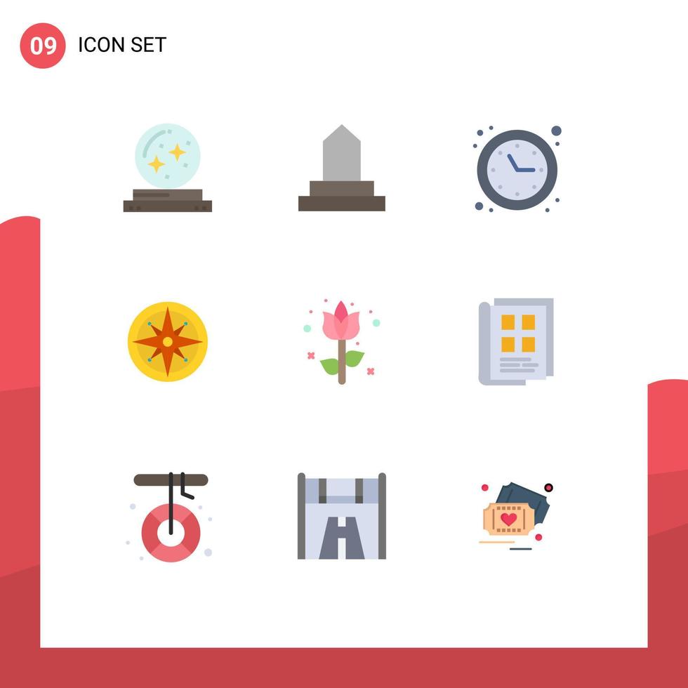 Mobile Interface Flat Color Set of 9 Pictograms of position navigation mosque location time optimization Editable Vector Design Elements