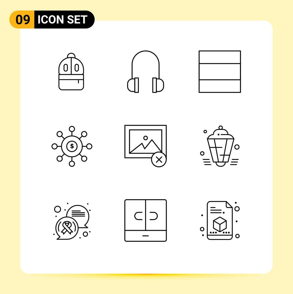 Outline Pack of 9 Universal Symbols of lantern image layout delete seeding Editable Vector Design Elements