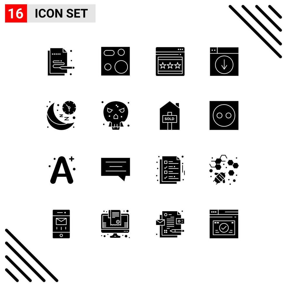 16 Thematic Vector Solid Glyphs and Editable Symbols of clock down products download web Editable Vector Design Elements