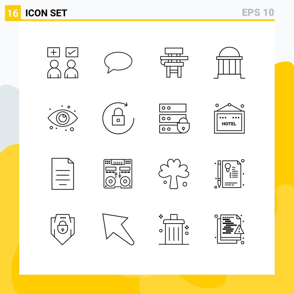 Group of 16 Outlines Signs and Symbols for column bank mail architecture education Editable Vector Design Elements