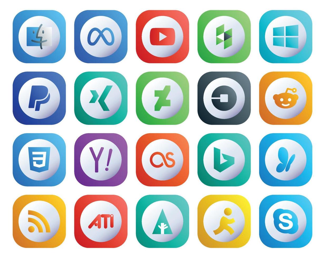 20 social medios de comunicación icono paquete incluso Last FM yahoo xing css conductor vector