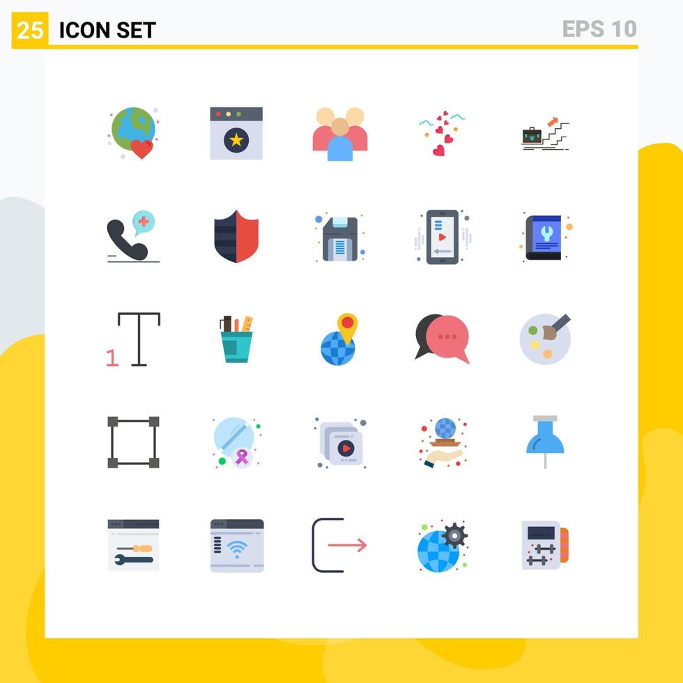 Universal Icon Symbols Group of 25 Modern Flat Colors of growth loving employee love team Editable Vector Design Elements