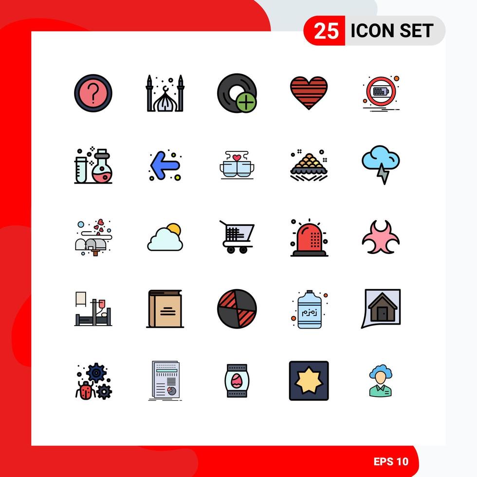 Modern Set of 25 Filled line Flat Colors and symbols such as like heart moon gadget devices Editable Vector Design Elements