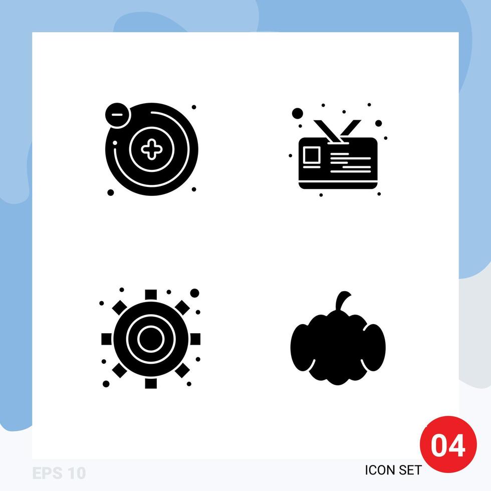 Set of 4 Commercial Solid Glyphs pack for atoms cucurbit card engine pumpkin Editable Vector Design Elements