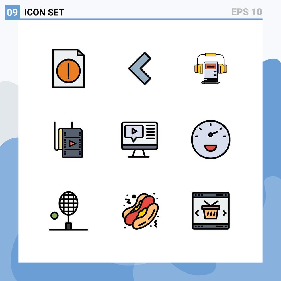 Filledline Flat Color Pack of 9 Universal Symbols of education play headphone computer studio Editable Vector Design Elements
