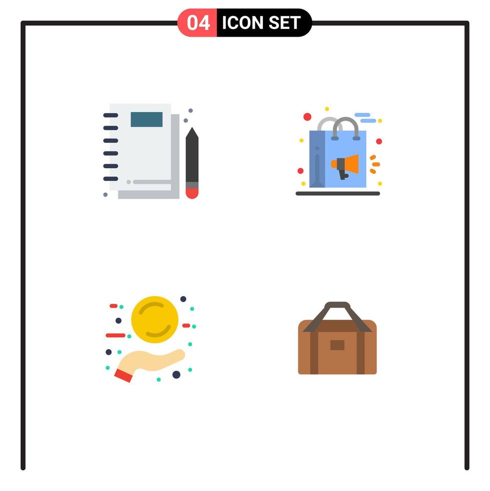 Pack of 4 creative Flat Icons of jotter campaign stationery digital offer Editable Vector Design Elements