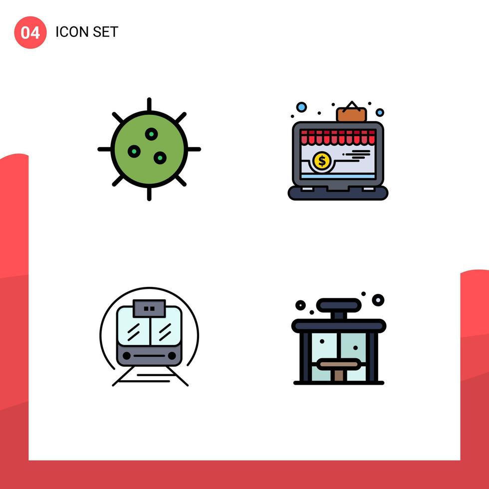 Set of 4 Modern UI Icons Symbols Signs for bacteria speed train experiment online trian Editable Vector Design Elements