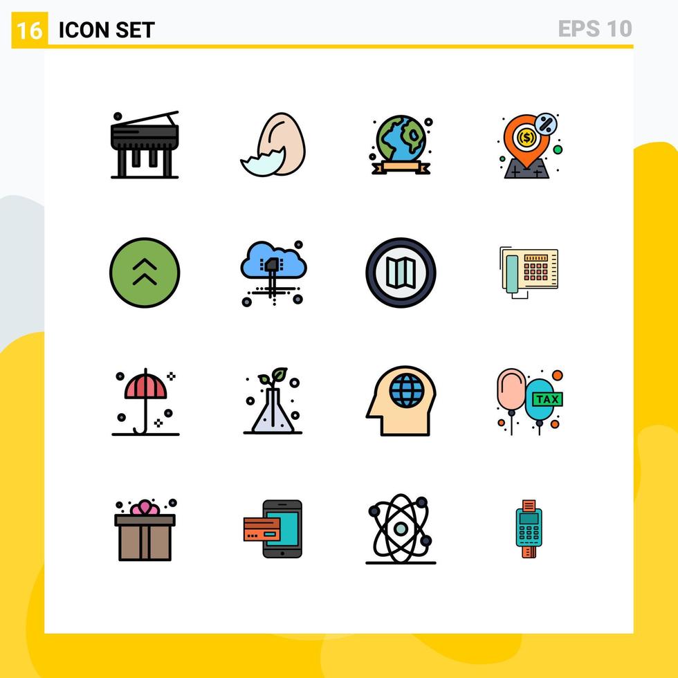 Pack of 16 Modern Flat Color Filled Lines Signs and Symbols for Web Print Media such as circle present earth day payment finance Editable Creative Vector Design Elements