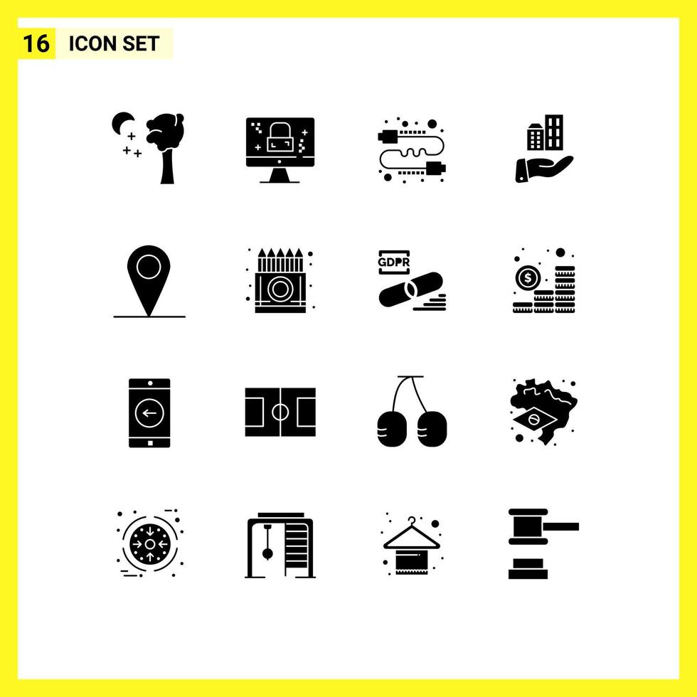 16 Universal Solid Glyph Signs Symbols of map sustainable communication modern architecture Editable Vector Design Elements