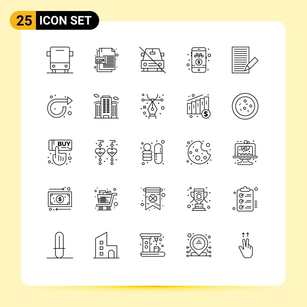 Group of 25 Modern Lines Set for ride pay cash file format online cab booking off Editable Vector Design Elements