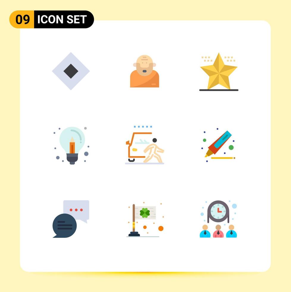 User Interface Pack of 9 Basic Flat Colors of idea creative celebration business star Editable Vector Design Elements