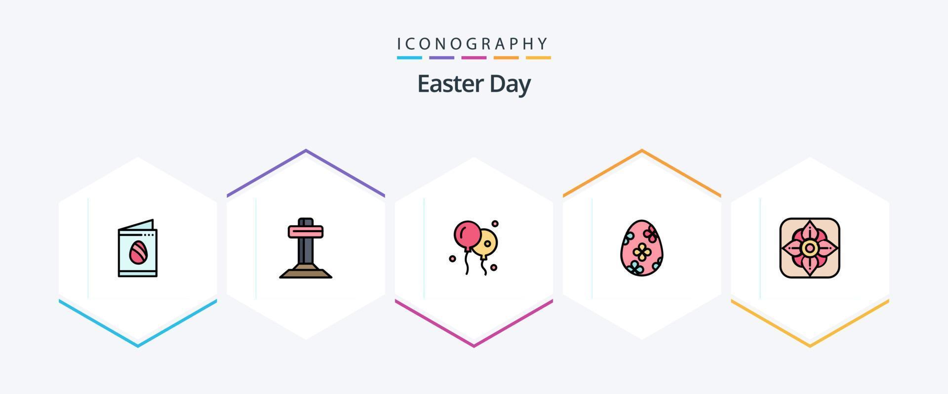 Easter 25 FilledLine icon pack including nature. flower. bloon. egg. easter vector