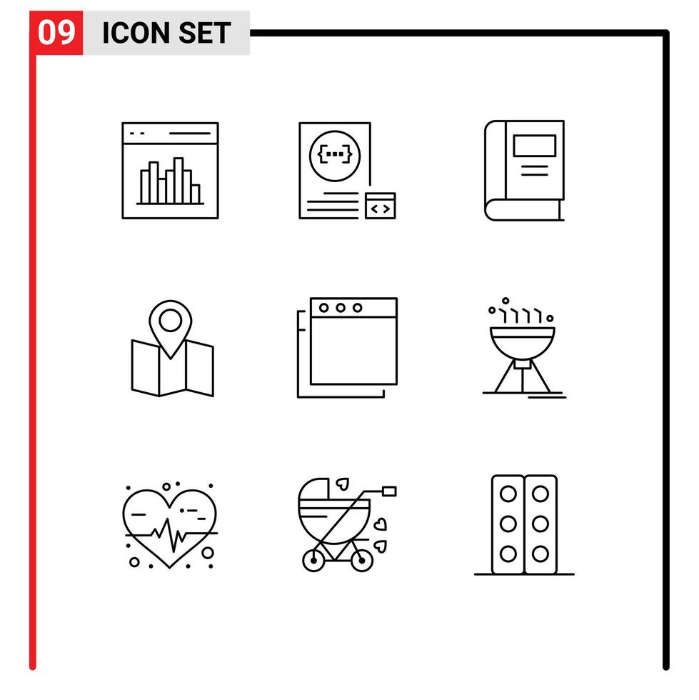 Universal Icon Symbols Group of 9 Modern Outlines of apps map development location knowledge Editable Vector Design Elements