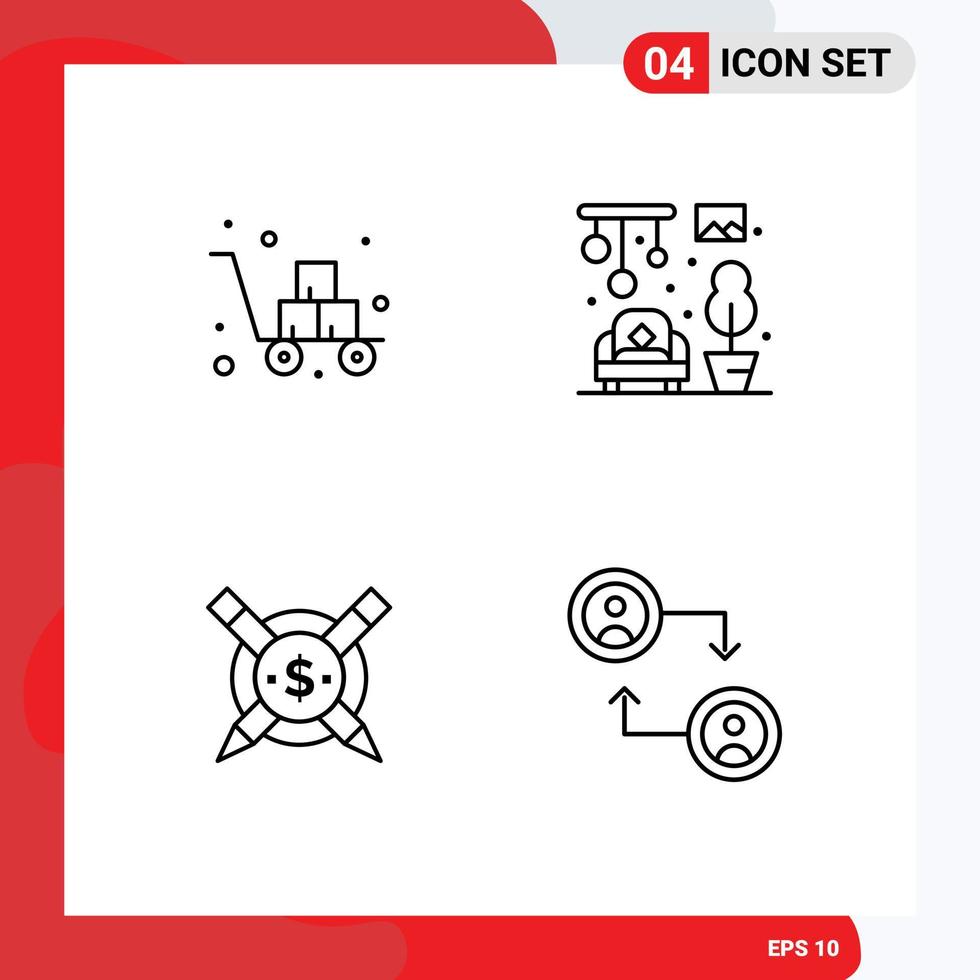 Modern Set of 4 Filledline Flat Colors and symbols such as box articales fragile living digital Editable Vector Design Elements