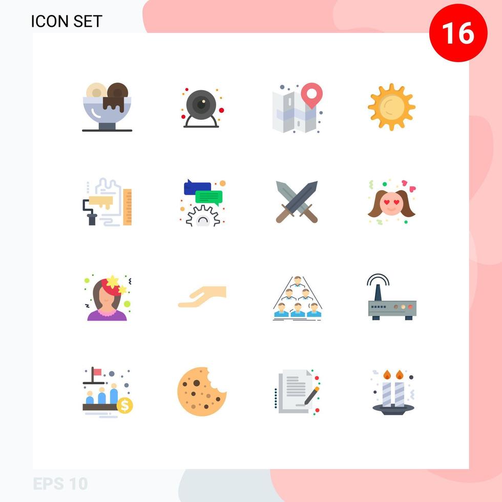 Mobile Interface Flat Color Set of 16 Pictograms of paint light city day plan Editable Pack of Creative Vector Design Elements