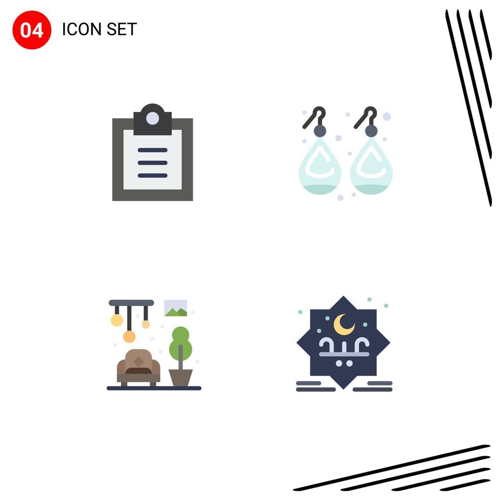 Group of 4 Flat Icons Signs and Symbols for checklist chandeliers earplugs silver eid Editable Vector Design Elements