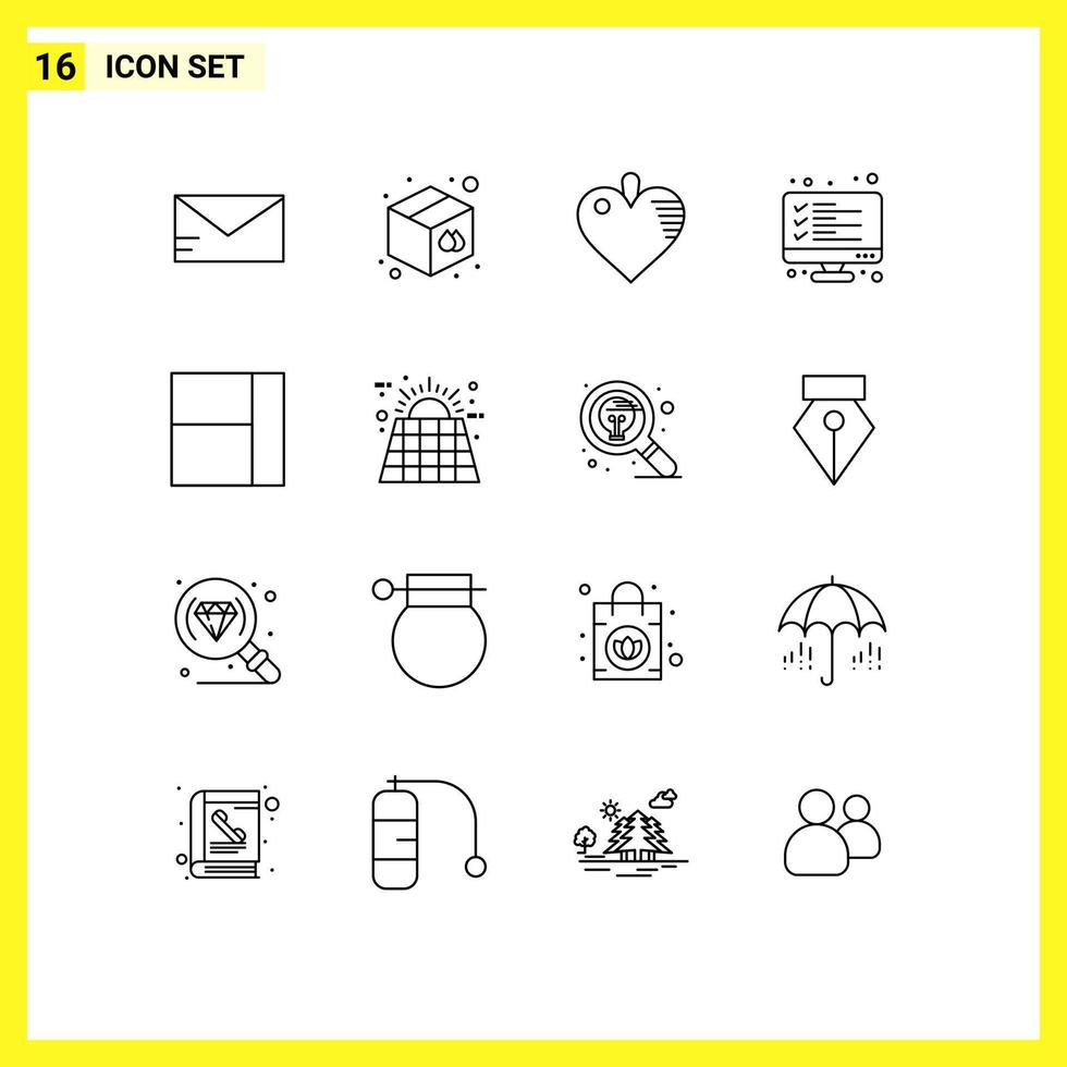 16 Creative Icons Modern Signs and Symbols of battery grid heart result data Editable Vector Design Elements