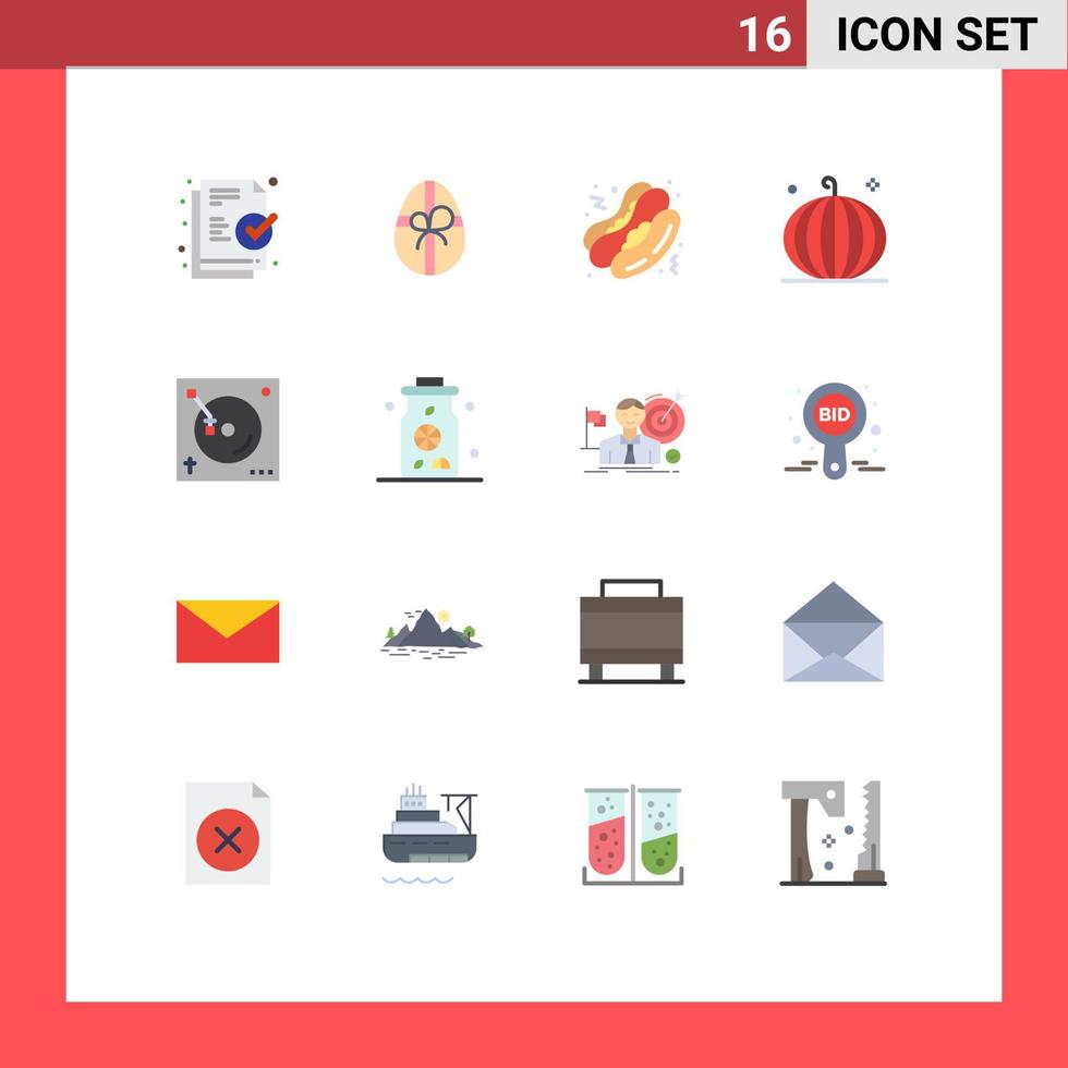 Set of 16 Modern UI Icons Symbols Signs for sound music fast food mix harvest Editable Pack of Creative Vector Design Elements