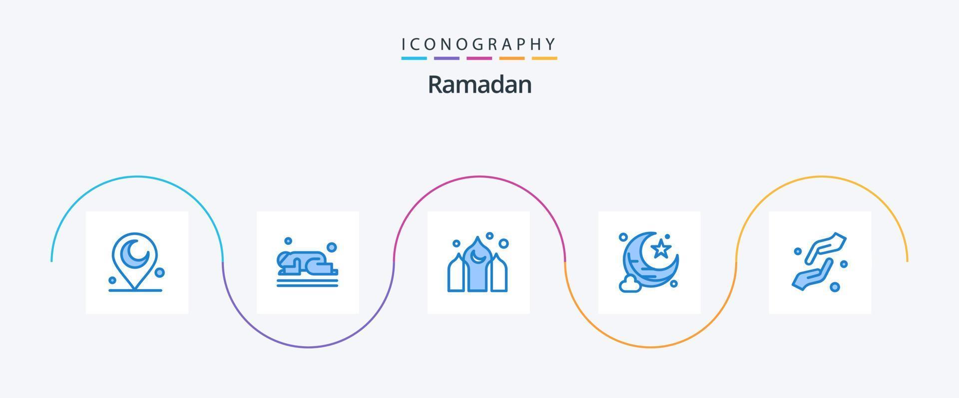 Ramadan Blue 5 Icon Pack Including hands. care. architecture. star. moon vector