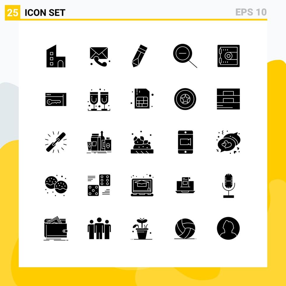 25 Thematic Vector Solid Glyphs and Editable Symbols of motivation locker message zoom wreath Editable Vector Design Elements