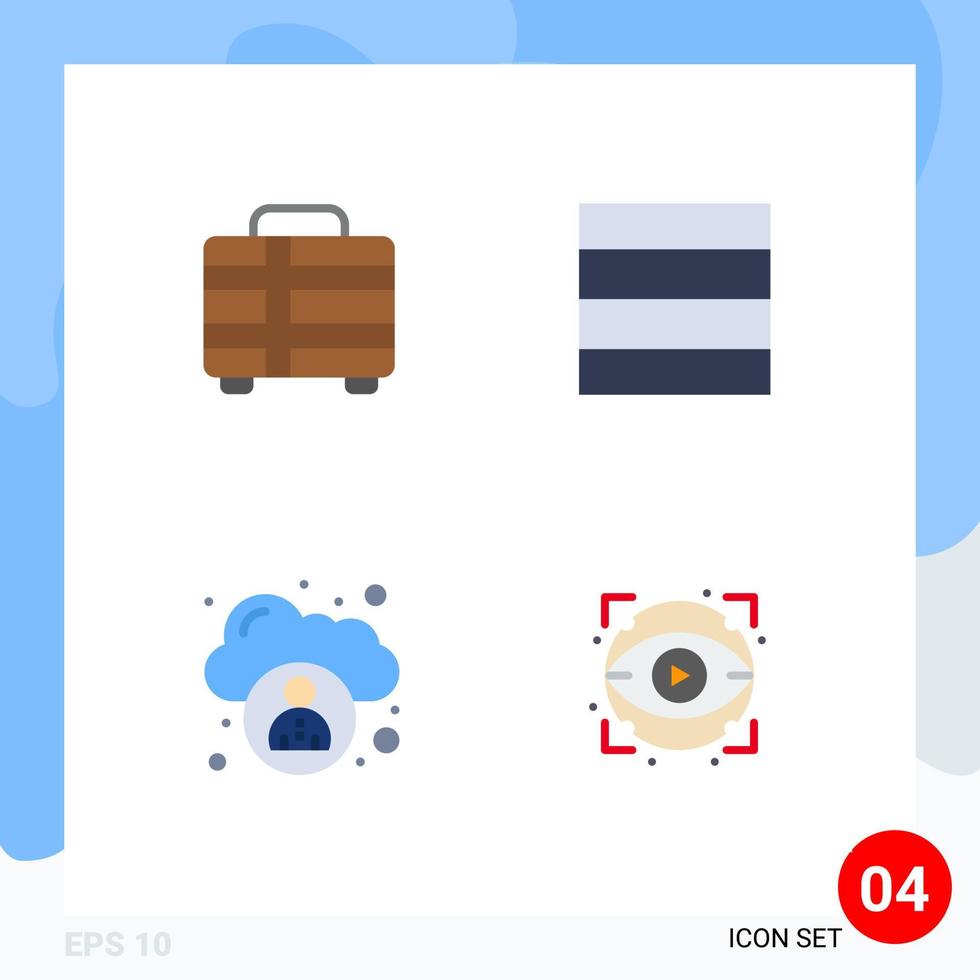 Set of 4 Commercial Flat Icons pack for beach eye travel administration view Editable Vector Design Elements