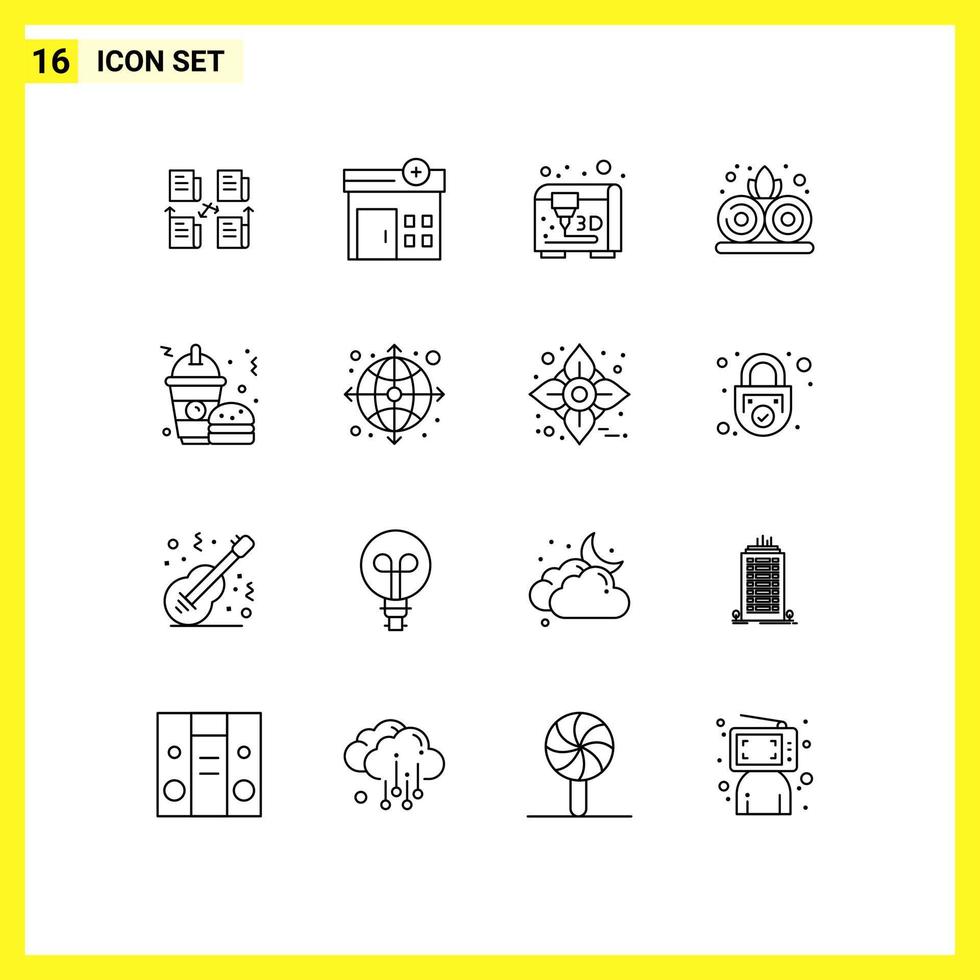 User Interface Pack of 16 Basic Outlines of arrow burger modeling food plant Editable Vector Design Elements