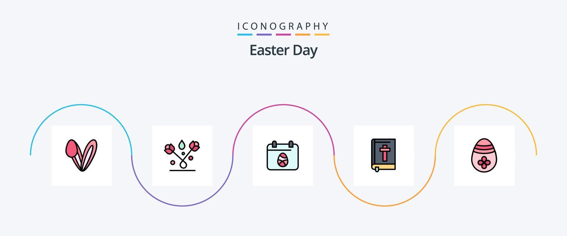 Easter Line Filled Flat 5 Icon Pack Including easter. religion. calender. easter. bible vector