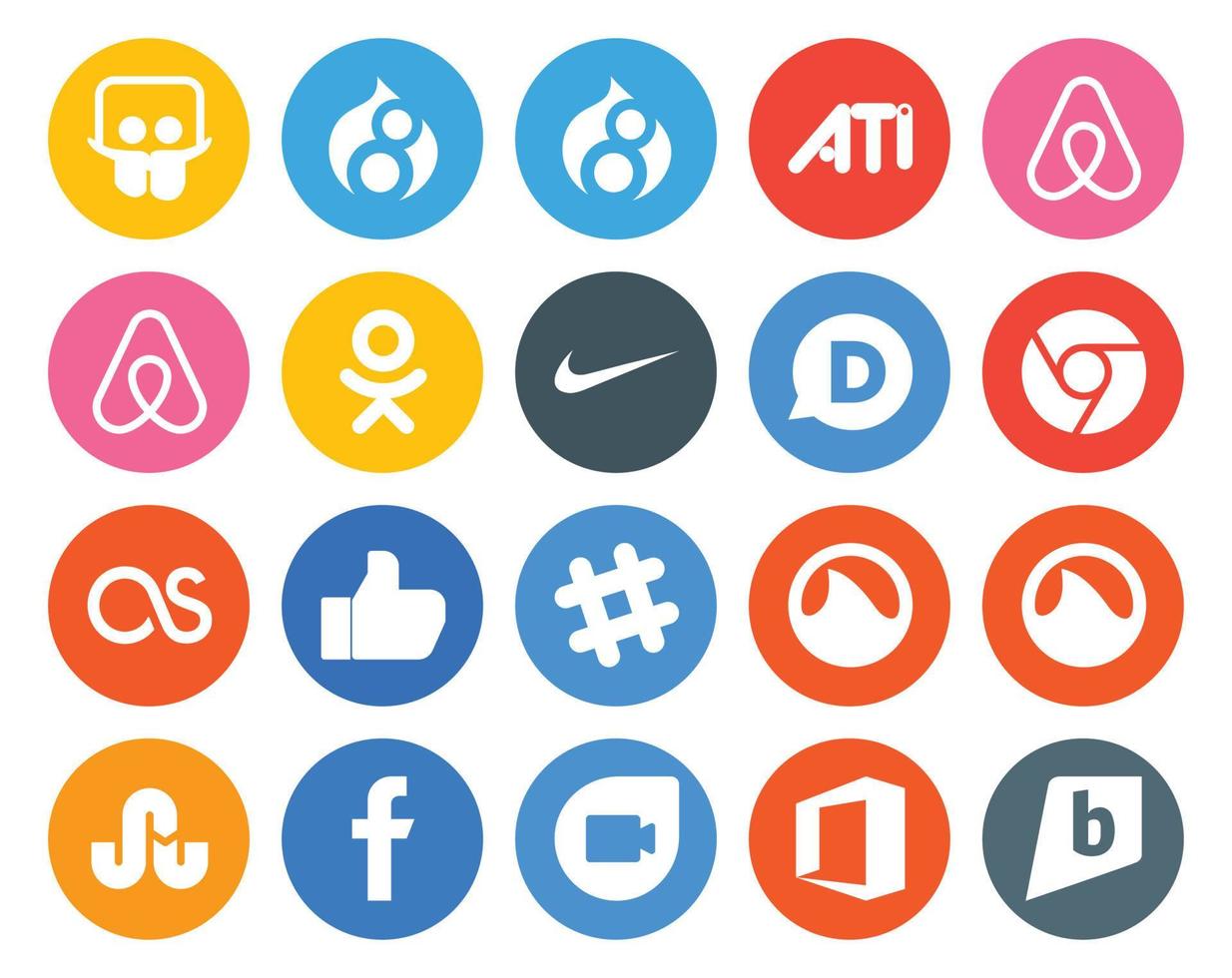 20 social medios de comunicación icono paquete incluso cometa brillante google dúo Last FM Facebook Grooveshark vector